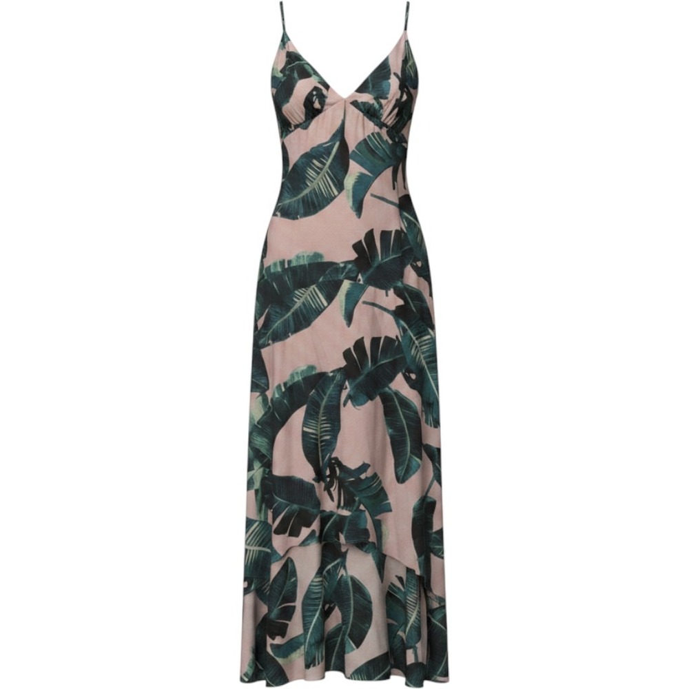 Sugar Lips Pink Tropical Palm Print High Low Maxi Dress V-Neck